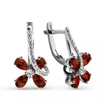 Серьги с гранатами и фианитами Линии Любви