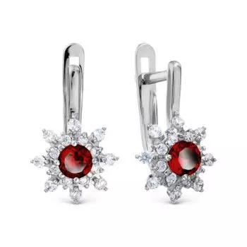 Серьги с гранатами и фианитами Линии Любви