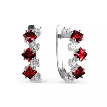 Серьги с гранатами и фианитами Линии Любви