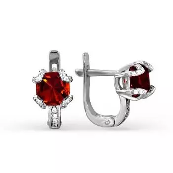 Серьги с гранатами и фианитами Линии Любви