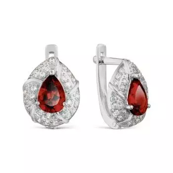 Серьги с гранатами и фианитами Линии Любви