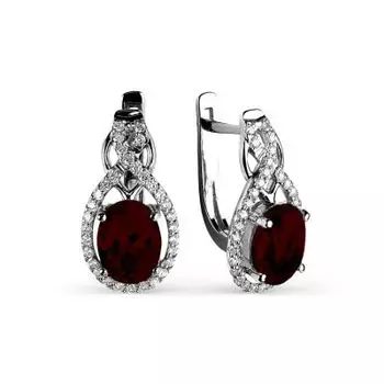 Серьги с гранатами и фианитами Линии Любви