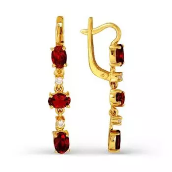 Серьги с гранатами и фианитами Линии Любви
