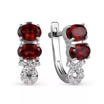Серьги с гранатами и фианитами Линии Любви