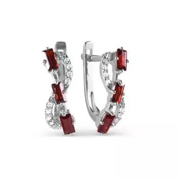 Серьги с гранатами и фианитами Линии Любви