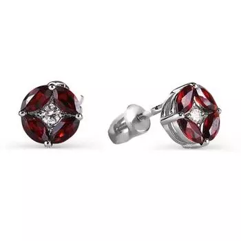 Серьги с гранатами и фианитами Линии Любви