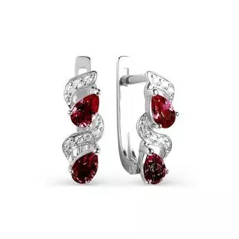 Серьги с гранатами и фианитами Линии Любви