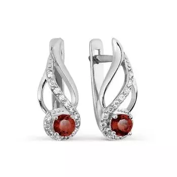 Серьги с гранатами и фианитами Линии Любви