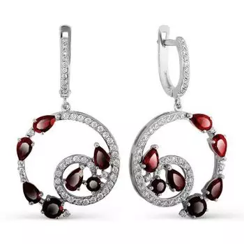 Серьги с гранатами и фианитами Линии Любви