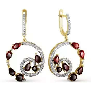 Серьги с гранатами и фианитами Линии Любви