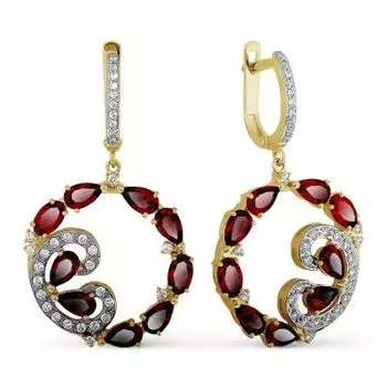 Серьги с гранатами и фианитами Линии Любви