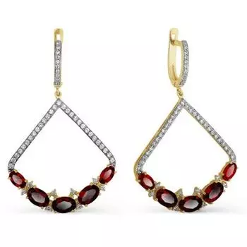 Серьги с гранатами и фианитами Линии Любви