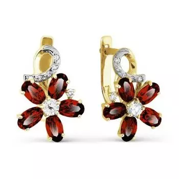 Серьги с гранатами и фианитами Линии Любви