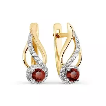 Серьги с гранатами и фианитами Линии Любви