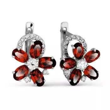 Серьги с гранатами и фианитами Линии Любви