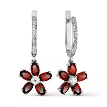 Серьги с гранатами и фианитами Линии Любви