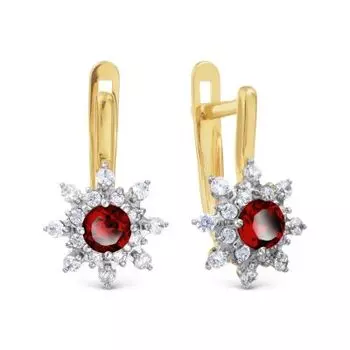 Серьги с гранатами и фианитами Линии Любви