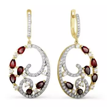 Серьги с гранатами и фианитами Линии Любви