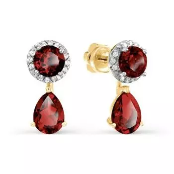 Серьги с гранатами и фианитами Линии Любви