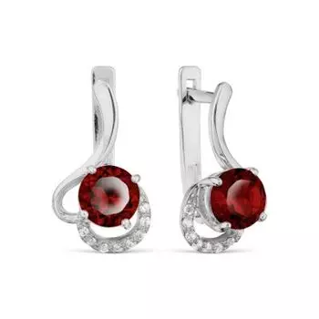 Серьги с гранатами и фианитами Линии Любви