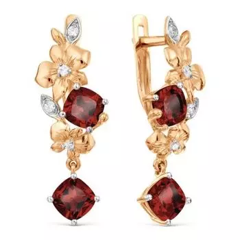 Серьги с гранатами и фианитами Линии Любви