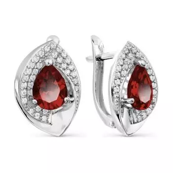 Серьги с гранатами и фианитами Линии Любви