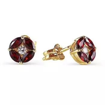 Серьги с гранатами и фианитами Линии Любви