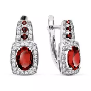Серьги с гранатами и фианитами Линии Любви