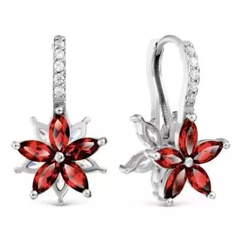 Серьги с гранатами и фианитами Линии Любви