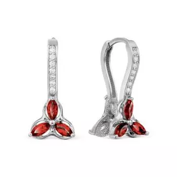 Серьги с гранатами и фианитами Линии Любви