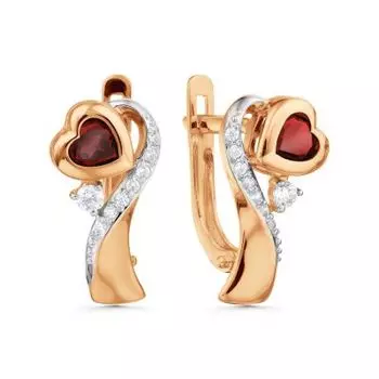 Серьги с гранатами и фианитами Линии Любви