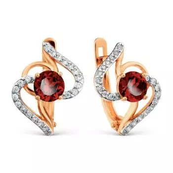 Серьги с гранатами и фианитами Линии Любви