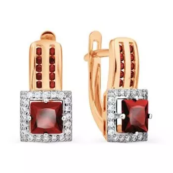 Серьги с гранатами и фианитами Линии Любви