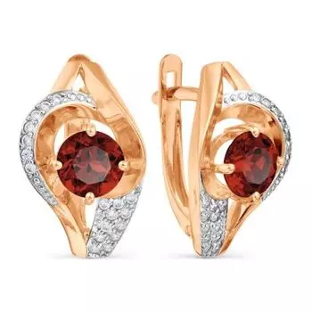 Серьги с гранатами и фианитами Линии Любви