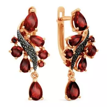 Серьги с гранатами и фианитами Линии Любви