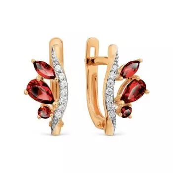 Серьги с гранатами и фианитами Линии Любви