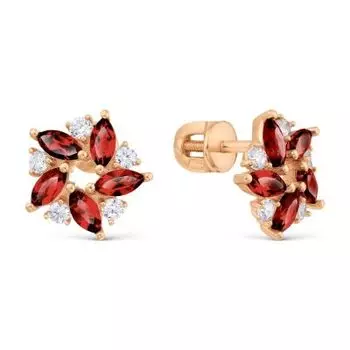 Серьги с гранатами и фианитами Линии Любви