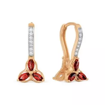 Серьги с гранатами и фианитами Линии Любви
