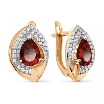 Серьги с гранатами и фианитами Линии Любви