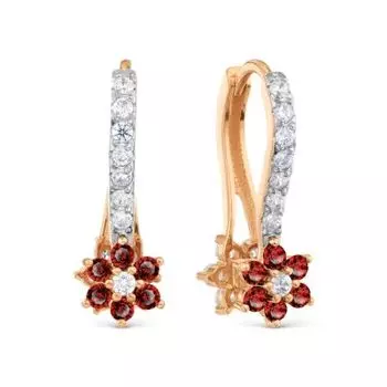 Серьги с гранатами и фианитами Линии Любви