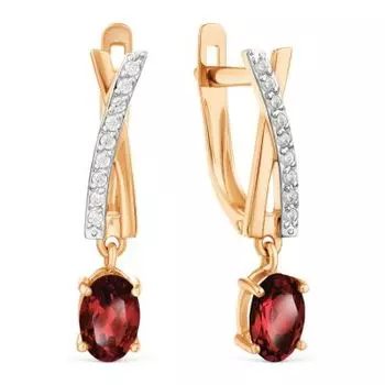 Серьги с гранатами и фианитами Линии Любви