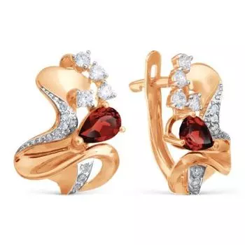 Серьги с гранатами и фианитами Линии Любви