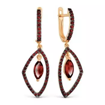 Серьги с гранатами и фианитами Линии Любви