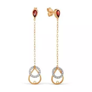 Серьги с гранатами и фианитами Линии Любви