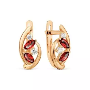 Серьги с гранатами и фианитами Линии Любви