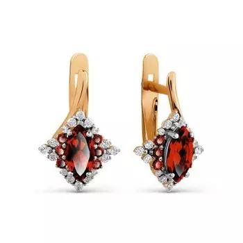 Серьги с гранатами и фианитами Линии Любви