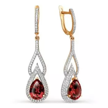 Серьги с гранатами и фианитами Линии Любви