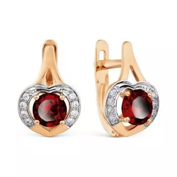 Серьги с гранатами и фианитами Линии Любви