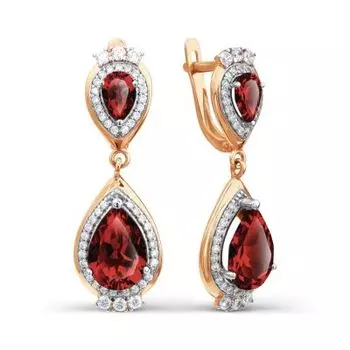 Серьги с гранатами и фианитами Линии Любви