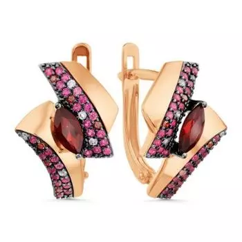 Серьги с гранатами и фианитами Линии Любви